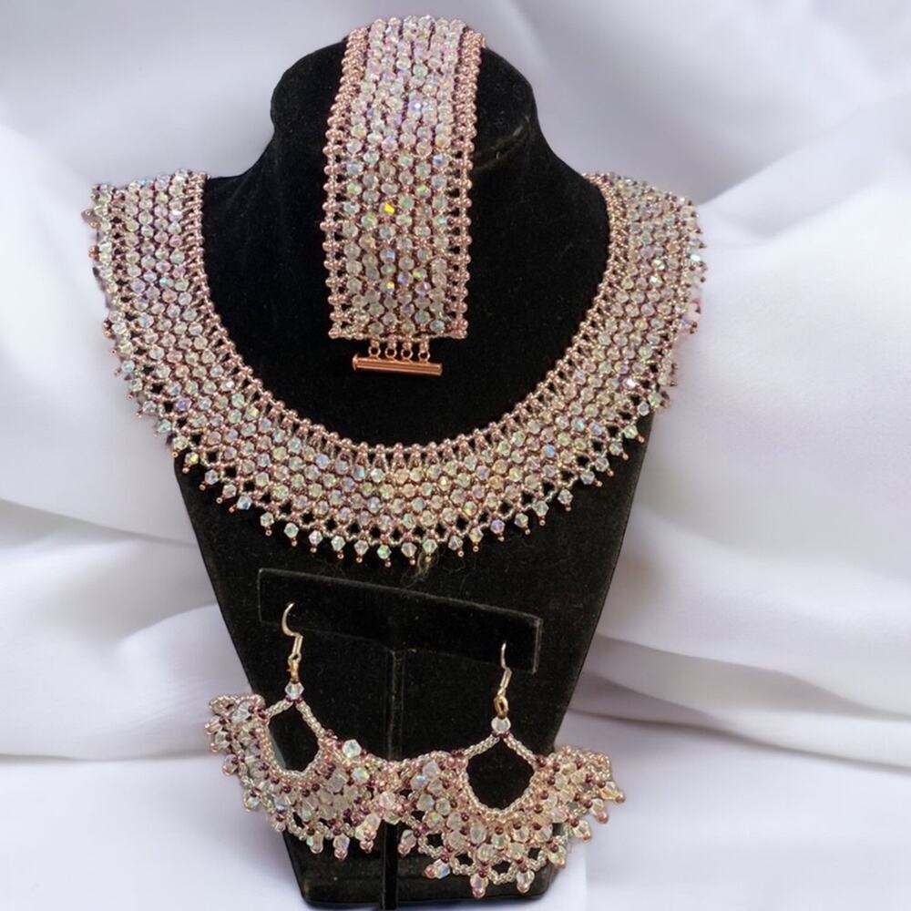 Handmade/Beaded Cleopatra Style Swarovski Crystal Parue 925 4 Piece Jewelry Set